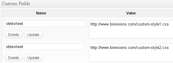 Create Custom Field(s) called stylesheet